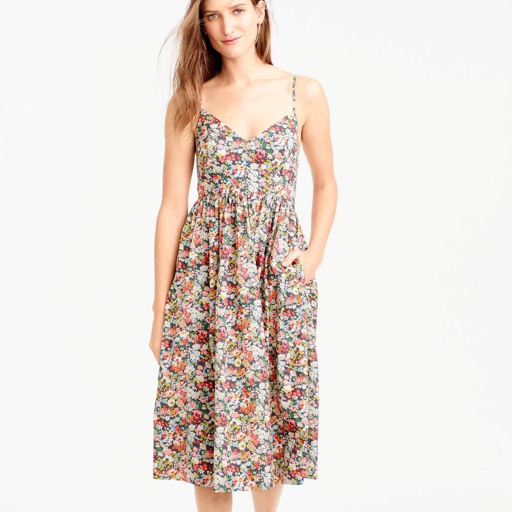 J.Crew Lace-up Cross Back Midi Dress In Liberty Thorpe Floral Size 0